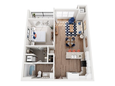 Floor plan for 1 bed, 1 bath, 803 sqft